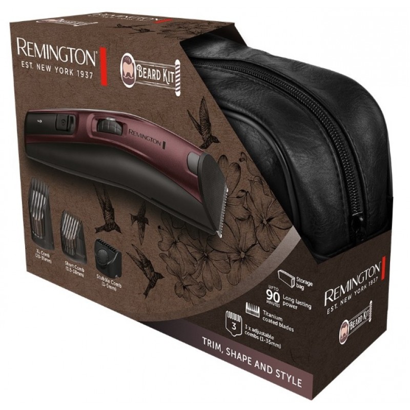 Remington Тример Beard Kit, для бороди, вусів і голови, акум., титан.напил., бордовий