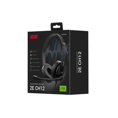 2E Гарнітура ПК стерео On-ear CH12 USB, omni-mic, 2м, чорний 2E Гарнітура ПК стерео On-ear CH12 USB, omni-mic, 2м, чорний