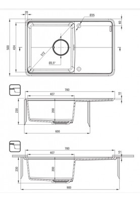 Deante Мийка кухонна Momi, граніт, прямокут., з крилом, 780х500х230мм, чаша - 1, врізна, сірий