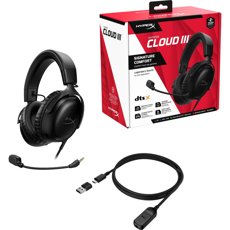 HyperX Гарнiтура Cloud III 3.5mm/USB-A/USB-C Black