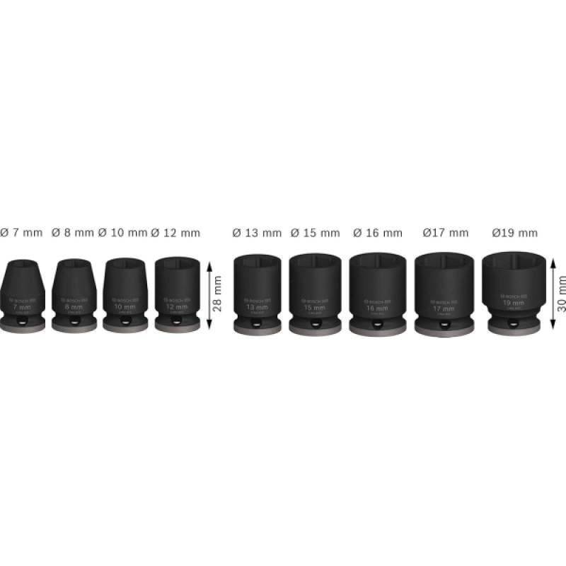 Bosch Набір ударних торцевих головок Professional Standart 9шт 3/8" 30мм