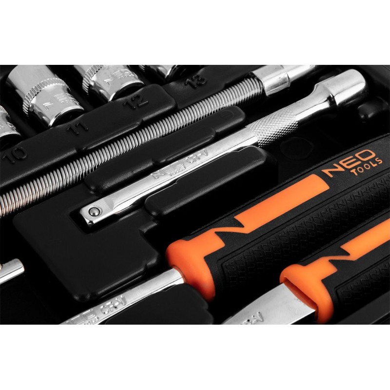 Neo Tools Набір інструментів, Набір торцевих головок, 46шт, 1/4", CrV, кейс