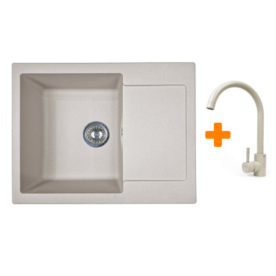 Adamant Набір кухонні Minimal, штучний камінь, прямокут., з крилом, 615х495х200мм, чаша - 1, врізна, Avena + змішувач