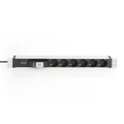 Digitus Блок розеток 1U, 6xSchuko, 16A, 250V, автомат, вилка Schuko