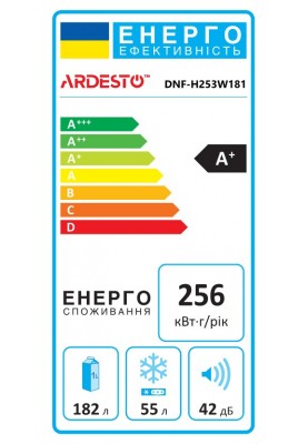 ARDESTO Холодильник з нижн. мороз., 181x54.5х60, холод.відд.-182л, мороз.відд.-55л, 2дв., А, NF, білий