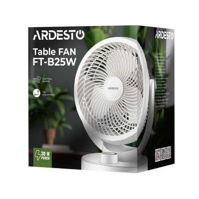 ARDESTO Вентилятор FT-B25W настільний, 15см, 30Вт, білий