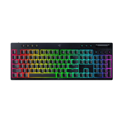 Razer Клавіатура механічна BlackWidow V4 Low-profile HyperSpeed, 104key, Green Switch, USB-A/WL/BT, EN, RGB, чорний