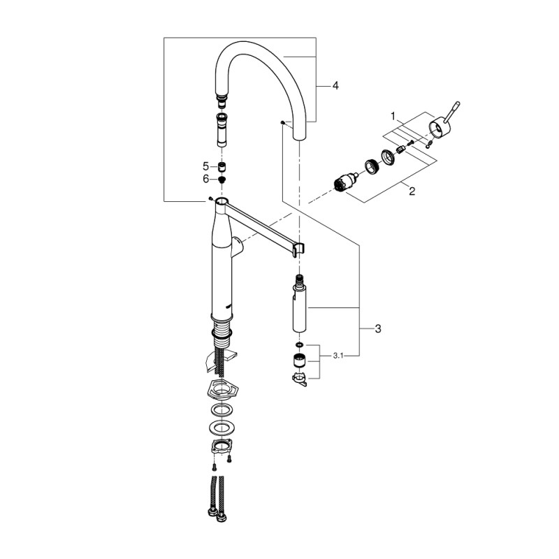 Grohe Змішувач для кухні Essence, довж.виливу - 240мм, поворотний/гнучкий, 1важіль, матовий прохолодний схід сонця