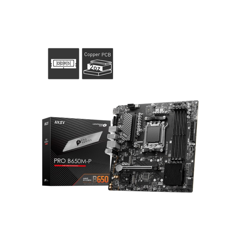 MSI Материнcька плата PRO B650M-P sAM5 B650 4xDDR5 HDMI DP D-sub mATX