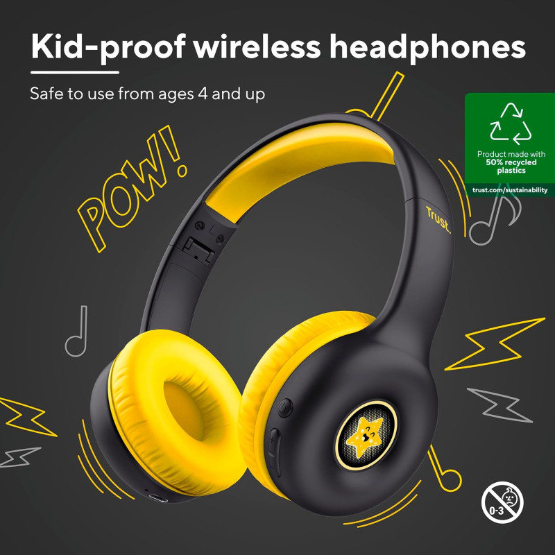 Trust Навушники On-ear Nouna Kids, Wireless, Mic, Чорний