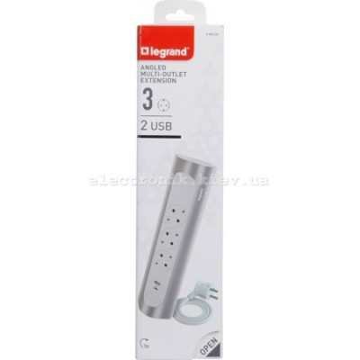 Legrand Підовжувач мережевий без кабелю, 3xТипF, 16A, 1xUSB-A,1xUSB-C, кутовий, білий