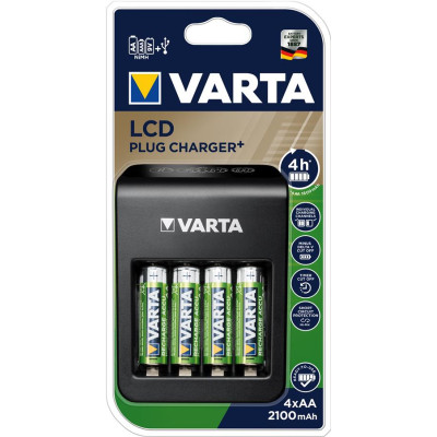 VARTA Зарядний пристрій LCD PLUG CHARGER+4xAA 2100 mAh
