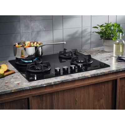 Electrolux Варильна поверхня газова на склі, 60см, чугун, чорний
