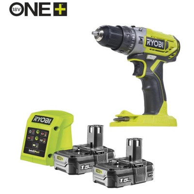 Ryobi Шурупокрут-дриль ударний акумуляторний ONE+ R18PD2-215G 18В 1х1.5А·рік ЗП 40Нм 400·1350об·хв 1кг