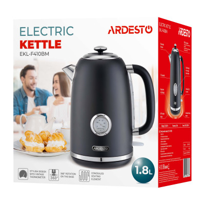 ARDESTO Електрочайник EKL-F410BG 1.8л/2200Вт/strix контроль/нерж. сталь/індикатор температури/чорний