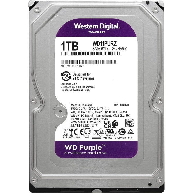 WD Жорсткий диск 1TB 3.5" 5400 64MB SATA Purple Surveillance