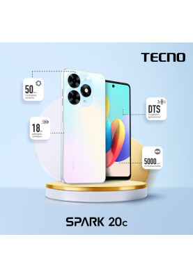 TECNO Смартфон Spark 20C (BG7n) 6.56" 4/128ГБ, 2SIM, 5000мА·год, Mystery White