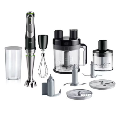 Braun Блендер заглибний MultiQuick 9, 1200Вт, чаша-600мл, винчик, міні-подріб.,терка, ніж для льоду, чорно-срібний