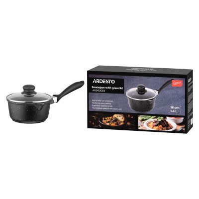 ARDESTO Ківш зі скляною кришкою Gemini Anzio, 1.2л, алюміній, чорний