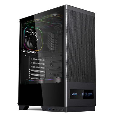 2E Gaming Корпус 2E GAMING Iconic DS V8202B без БЖ, 1xUSB3.0, 1х USB 2.0, 1xUSB Type-C, 3x120мм ARGB, VGA 330мм, LCS ready, контролер з пультом, дисплей, TG Side Panel, ATX, чорний