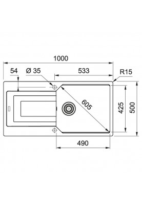 Franke Urban UBG 611-100 XL[Мийка кухонна Urban, фраграніт, прямокутник, з крилом, 1000х500х220мм, чаша - 1, накладна, UBG 611-100 XL , сірий камінь]