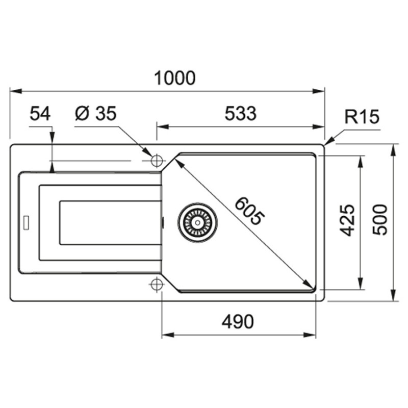 Franke Urban UBG 611-100 XL[Мийка кухонна Urban, фраграніт, прямокутник, з крилом, 1000х500х220мм, чаша - 1, накладна, UBG 611-100 XL , сірий камінь]