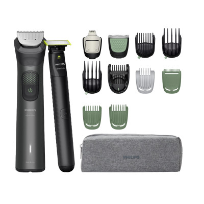 Philips Тример Series 9000, для обличчя, голови, тіла, акум., насадок-15, OneBlade в компл., сталь, сірий