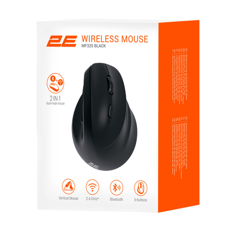 2E Миша MF325 Silent, WL/BT, вертикальна, чорний