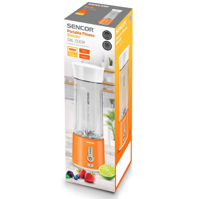 Sencor Блендер портативний для смузі 150Вт, чаша-500мл, USB-C,  біло-помаранчевий