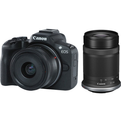 Canon Цифрова фотокамера EOS R50 + RF-S 18-45 IS STM + RF-S 55-210 IS STM Black