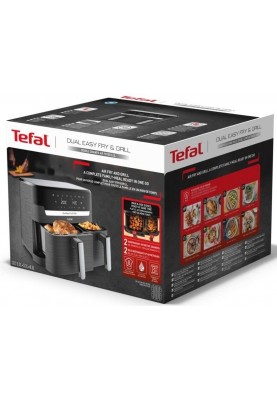 Tefal Мультипіч Dual EasyFry&Grill AirFryer, 2700Вт, чаша-5.2+3.1л, сенсорне керув., 2 чаши, гриль, пластик, чорний