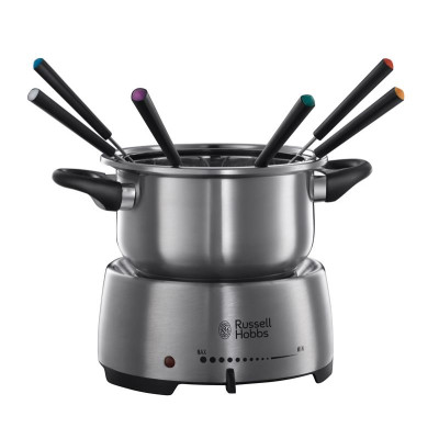 Russell Hobbs Електричне фондю Fiesta, ємність 2л, 1200Вт, 6 виделок в комплекті, нерж. сталь, сірий