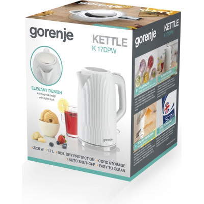 Gorenje Електрочайник 1.7л, Strix-контроль, білий матовий