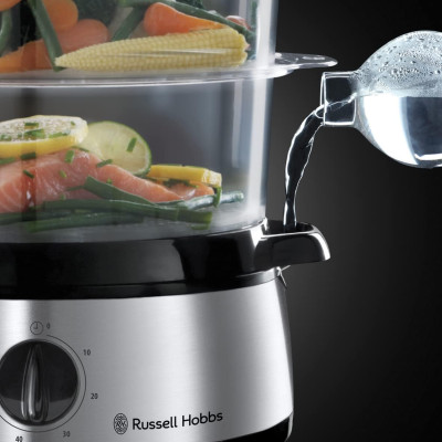 Russell Hobbs Пароварка Cook&Home 800Вт, чаша-3/3/3л, резервуар для води -1л, механічне керування, 3 яруси, метал/пластик, чорний