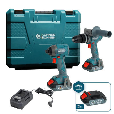 Könner & Söhnen Set of two cordless tools KS IDISD 20V SET 2 PLUS 20V impact screwdriver-drill, impact screwdriver KS ISD20V-260-4, ZP 2A battery 2x2A·h case 6kg