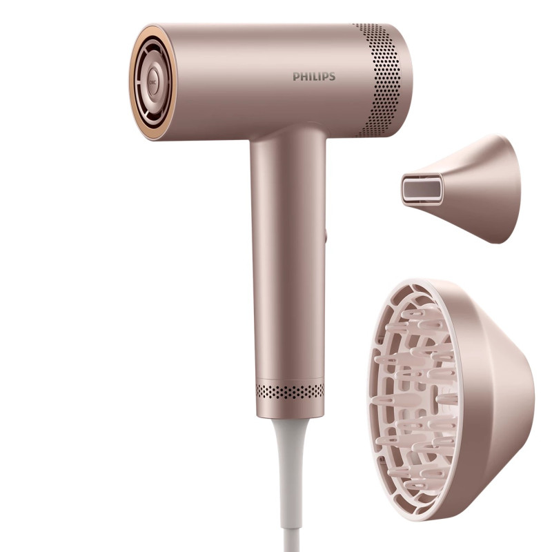 Philips Фен 8000 Series, 1400Вт, 3 режими, іонізація, хол. обдув, турборежим, рожевий