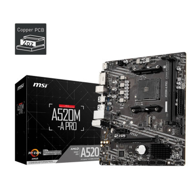 MSI Материнська плата A520M-A PRO sAM4 A520 2xDDR4 HDMI DVI M2 mATX