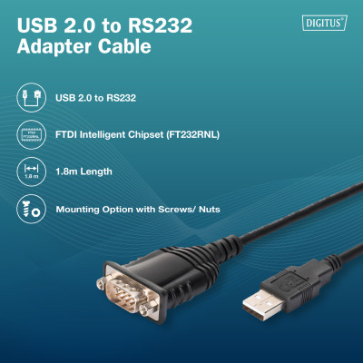 Digitus Адаптер USB 2.0 > RS232 (M/M), FT232RNL, 1.8m Digitus Адаптер USB 2.0 > RS232 (M/M), FT232RNL, 1.8m
