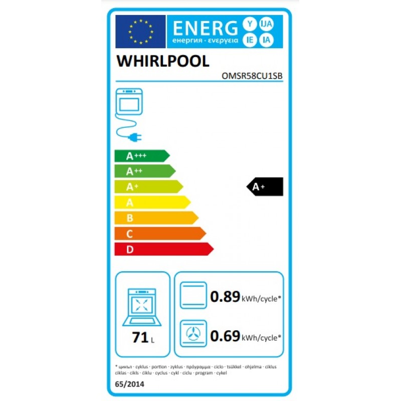 Whirlpool Духова шафа електрична, 71л, A+, дисплей, конвекція, телескопічні напрямні, пара, чорний