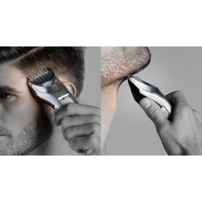 Panasonic Тример для бороди, вусів і голови, мережа+акум., насадок-2, кейс, сталь, сріблястий