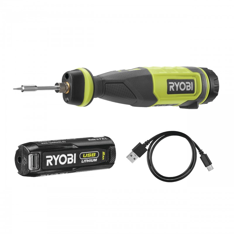 Ryobi Паяльник акумуляторний USB Lithium RSI4-120G 4В 2А·год 460°С світлодіодне підсвічування 0.1кг