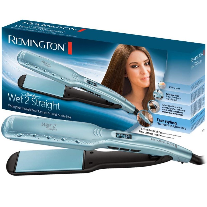 Remington Випрямляч Wet 2 Straight, 62Вт, темп.режимів-10, 140-230С, дисплей, кераміка, блакитний