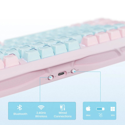 GravaStar Клавіатура механічна GravaStar Mercury K1 Lite 80keys, GravaStar x BSUN Grey, BT/WL/USB, Aurora Mist