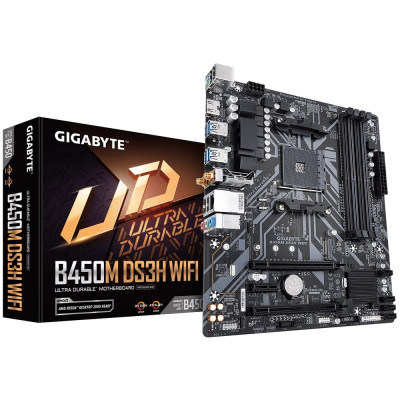 Gigabyte Материнська плата B450M DS3H WIFI sAM4 B450 4xDDR4 Wi-Fi HDMI mATX