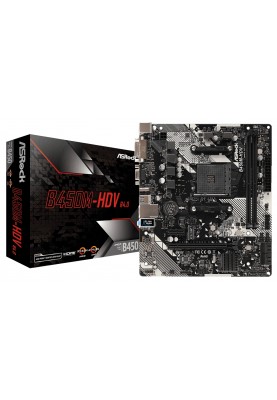 ASRock Материнcька плата B450M-HDV sAM4 B450 2xDDR4, M.2, HDMI-DVI-VGA, mATX