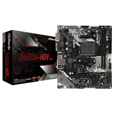 ASRock Материнcька плата B450M-HDV sAM4 B450 2xDDR4, M.2, HDMI-DVI-VGA, mATX
