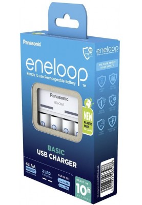 Panasonic Зарядний пристрій Basic Charger USB+ Акумулятор Eneloop NI-MH AA 2000 мАг, 4 шт.