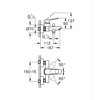 Grohe Змішувач для ванни QuickFix Dice довж. виливу - 167мм, неповоротний, 1 важіль, хром