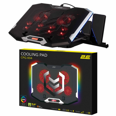 2E Gaming Підставка для ноутбука CPG-004, до 15.6", 2xUSB-A, LCD/phone holder, RGB, чорний