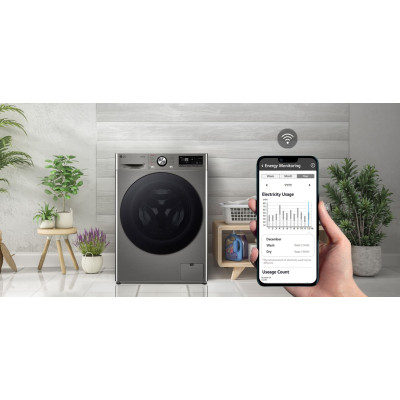 LG Пральна машина фронтальна, 9кг, 1200, A, 48см, дисплей, пара, інвертор, сріблястий